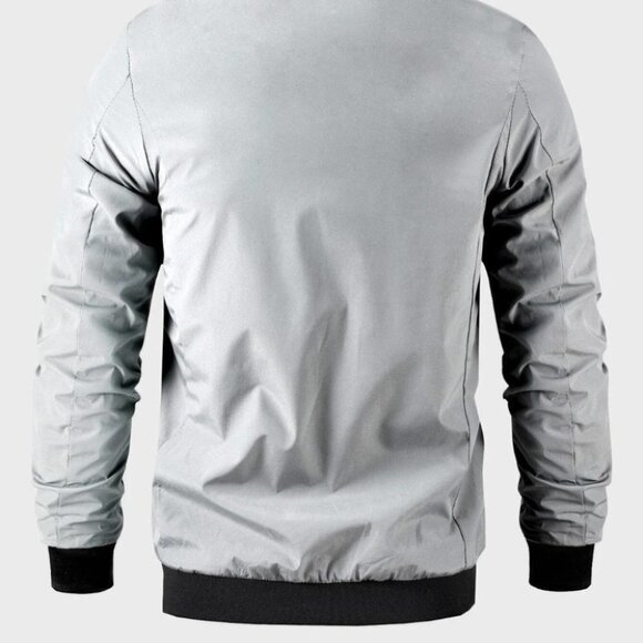 Gray Casual Men's Bomber Jacket - Picture 4 of 6